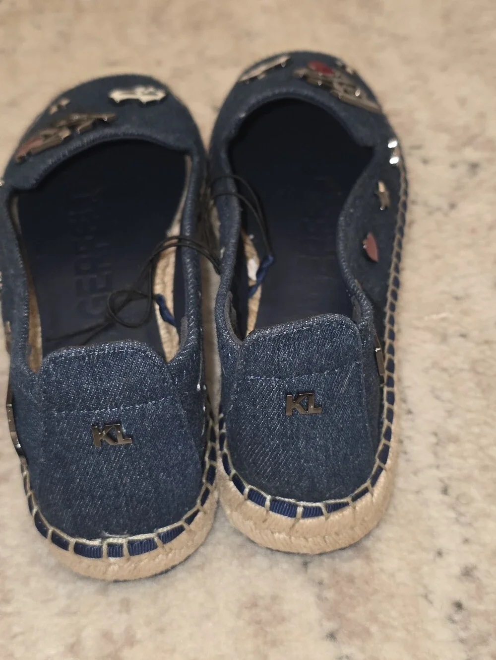 Karl Lagerfeld Denim Espadrille Flats with Patch Accents 7.5